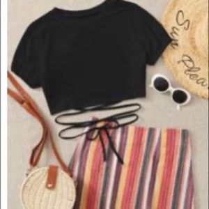 SHEIN skirt and black top outfit.